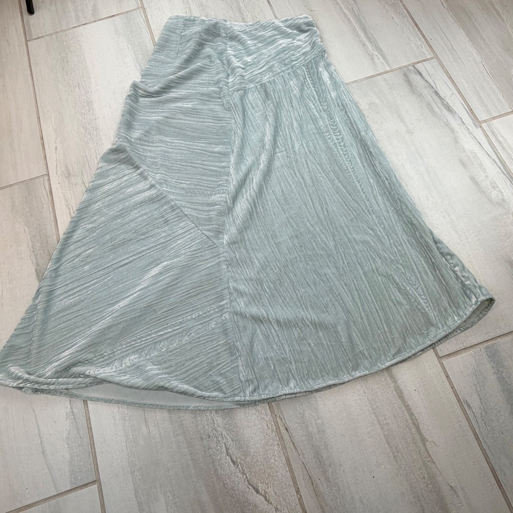 Vince Sage Green Ruched Crushed Velvet Paneled Midi Skirt 2 V718330668